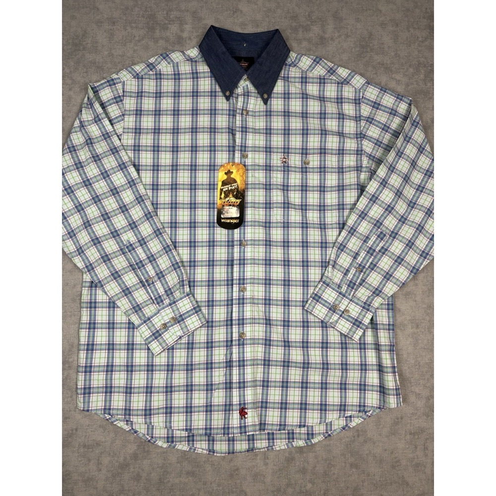 Wrangler PBR Professional Bull Riders Shirt Mens L Plaid Western Rodeo NWT